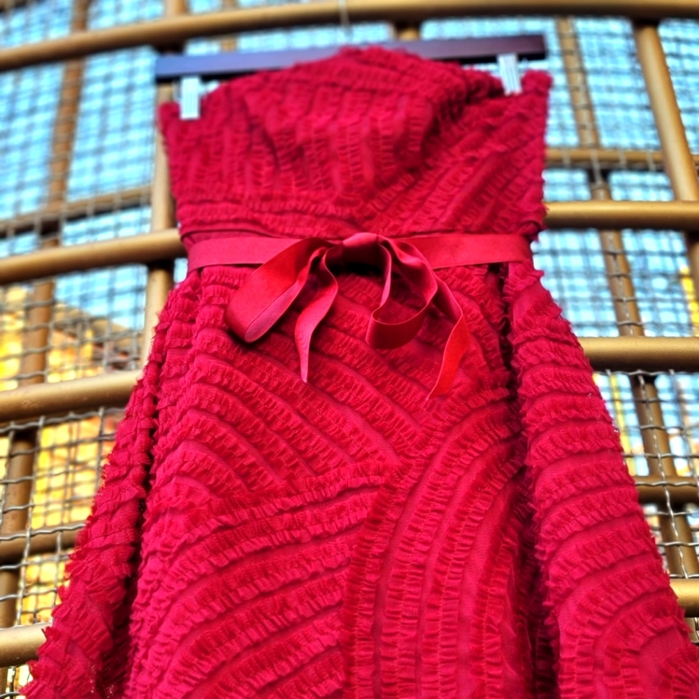 Beautiful Red A-Line Textured Tulled Strapless Dress
